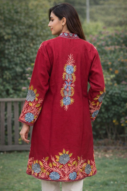 Luxury Kani Jamawar Wool Jacket | woven Kashmir Artwear | Winter Dresses|knee length| size 46