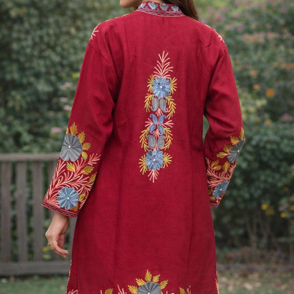 Luxury Kani Jamawar Wool Jacket  | woven Kashmir Artwear | Winter Dresses|knee length| size 46