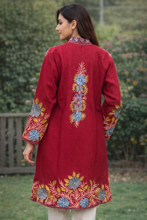Luxury Kani Jamawar Wool Jacket  | woven Kashmir Artwear | Winter Dresses|knee length| size 46