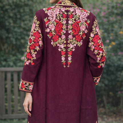 Luxury aari Jamawar Wool Jacket  | woven Kashmir Artwear | Winter Dresses|knee length| size 42