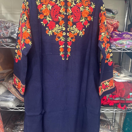 Luxury aari Jamawar Wool Jacket | woven Navy Blue | Winter Dresses|knee length| size 42