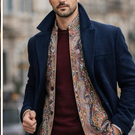 Mens Kani Pashmina Jamawar Jodhpuri style Jacket, Woven Paisley
