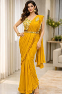 Ready Made Saree with Embroidered Blouse & Belt | Pre-draped