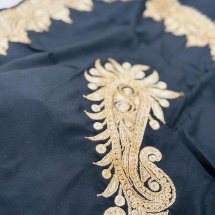 Kashmiri Italian crape Saree | hand Tila embroidered | Jet black color