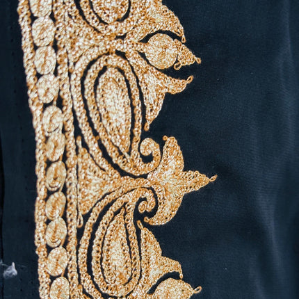 Kashmiri Italian crape Saree | hand Tila embroidered | Jet black color