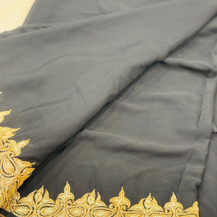 Kashmiri Italian crape Saree | hand Tila embroidered | Jet black color