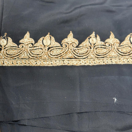 Kashmiri Italian crape Saree | hand Tila embroidered | Jet black color