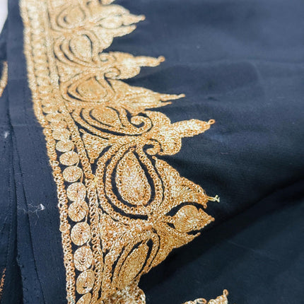 Kashmiri Italian crape Saree | hand Tila embroidered | Jet black color