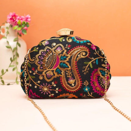 Silk Clutch | Handmade Floral Embroidered Silk Purse
