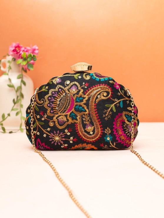 Silk Clutch | Handmade Floral Embroidered Silk Purse