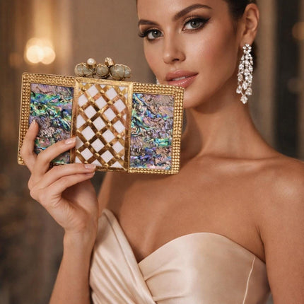Mother of Pearl Seashell Clutch with Gold Trim - product photo 1