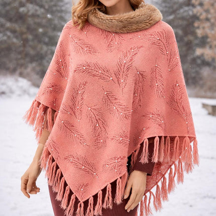 warm designer wool poncho - a wearable masterpiece | Pink with Pearls all over