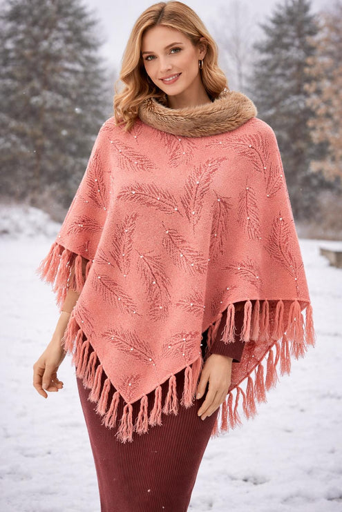 warm designer wool poncho - a wearable masterpiece | Pink with Pearls all over