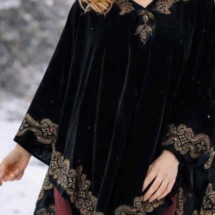 Warm designer Velvate poncho with stones golden color work - a wearable masterpiece |