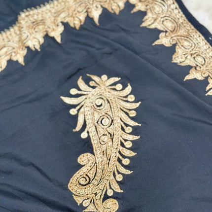 Kashmiri Italian crape Saree | hand Tila embroidered | Jet black color
