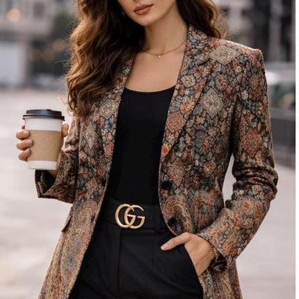 Handmade Silk Blend Kani Blazer | Black Jamawar Design size 38-42| womens jacket | Kashmiri elegance