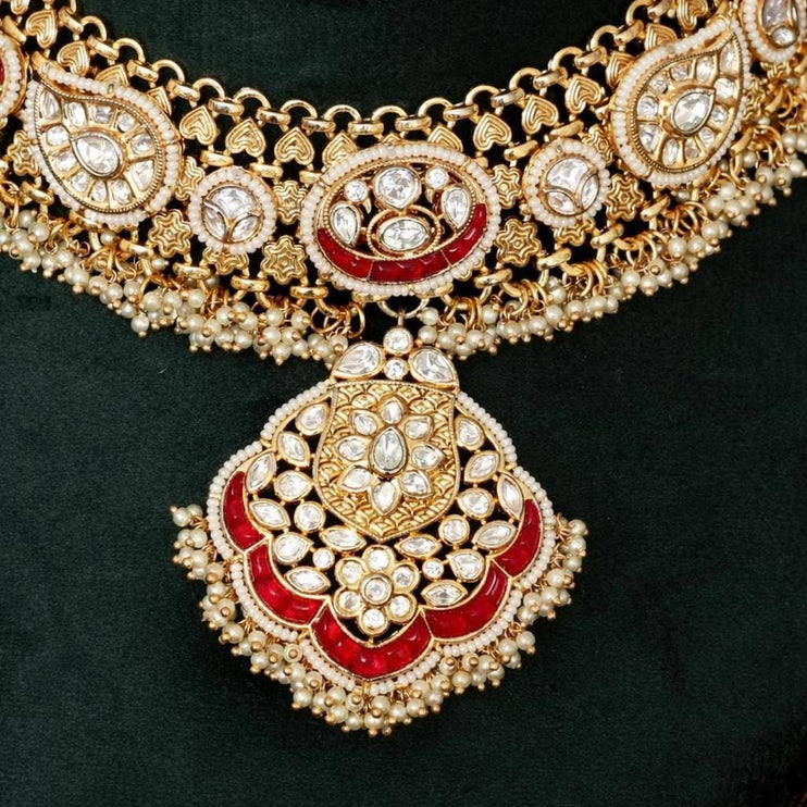 Kundan Ruby Necklace Set | Pachi Polki Bridal Jewelry Color-Ruby
