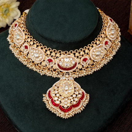 Kundan Ruby Necklace Set | Pachi Polki Bridal Jewelry Color-Ruby