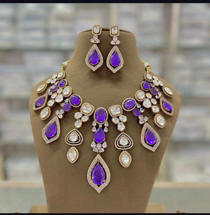 Kundan Polki Necklace Set | Victorian Style Bridal Jewelry