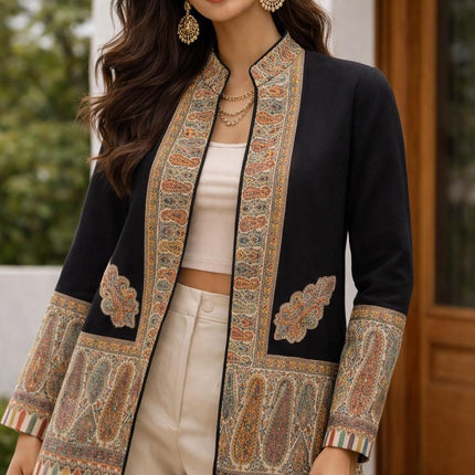 Kani Pashmina Jamawar Jacket, Woven Paisley Wool, Size 44,46