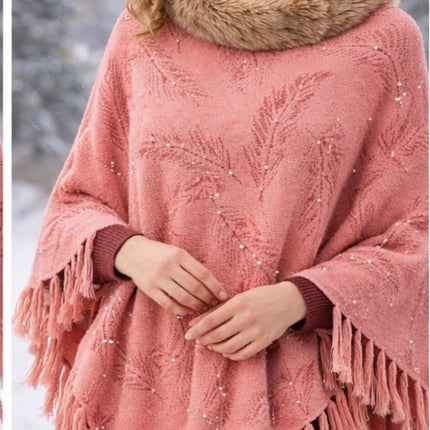 warm designer wool poncho - a wearable masterpiece | Pink with Pearls all over