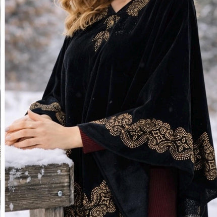 Warm designer Velvate poncho with stones golden color work - a wearable masterpiece |