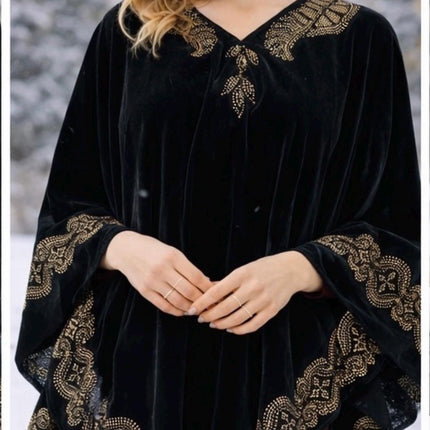 Warm designer Velvate poncho with stones golden color work - a wearable masterpiece |