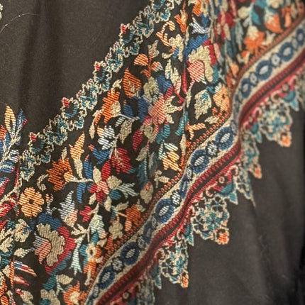 Kalamkari warm designer wool poncho - a wearable masterpiece | Black with multi color