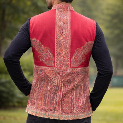 Mens Kani Pashmina Waistcoat, Woven Paisley, Indian Fashion
