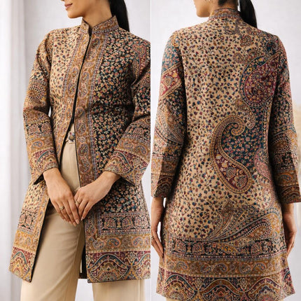 Kani Kalamkari Wool Jacket | Kashmir Artwear, Size 44/46/48
