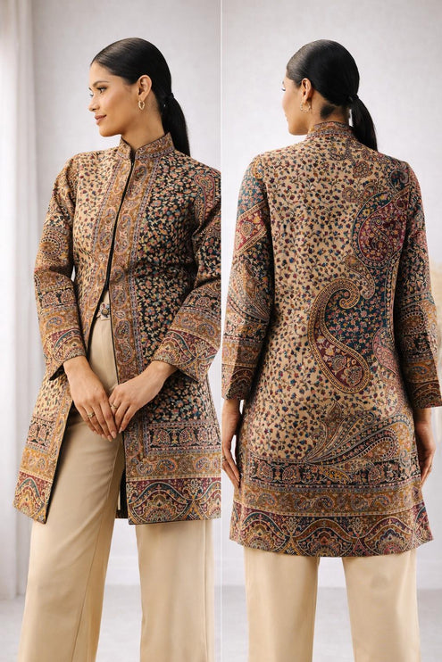 Kani Kalamkari Wool Jacket | Kashmir Artwear, Size 44/46/48