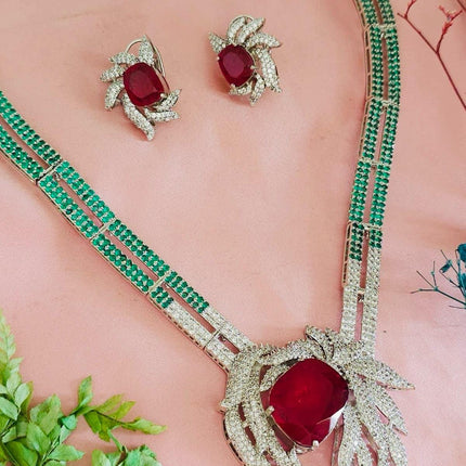 Doublet Stone Bridal Necklace Set | Silver Finish, Diamonds
