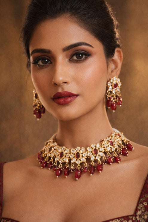Royal Ruby Kundan Choker Necklace Set | Tyaani Inspired Design