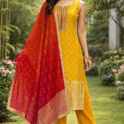 Designer Crepe silk Suit Set | Embroidered and sequence Work Dress, Size XL