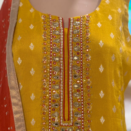 Designer Crepe silk Suit Set | Embroidered and sequence Work Dress, Size XL