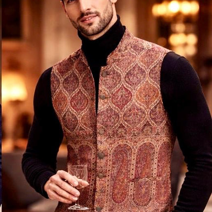 Mens Kani Pashmina Waistcoat, Woven Paisley, Size 44,46,48,50