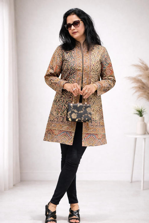 Kani Kalamkari Wool Jacket | Kashmir Artwear, Size 44/46/48