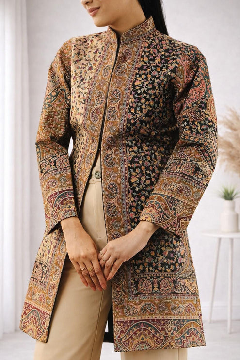 Kani Kalamkari Wool Jacket | Kashmir Artwear, Size 44/46/48