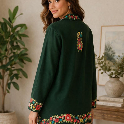 Handwoven Aari needle work Jacket | Kashmir Artwear | Pashmina | green  Size 42