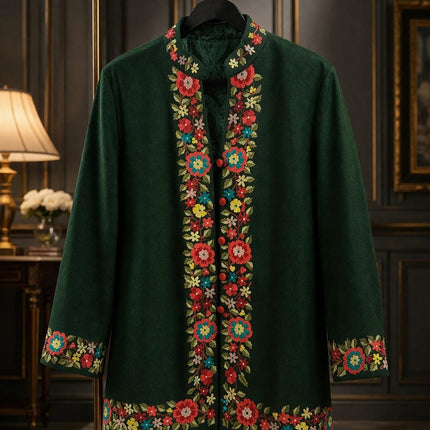 Handwoven Aari needle work Jacket | Kashmir Artwear | Pashmina | green  Size 42