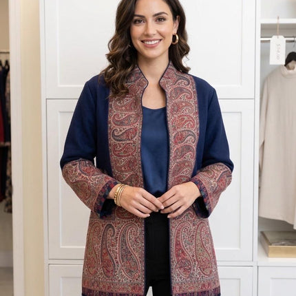 Kani Pashmina Jamawar Jacket, Women's Woven Paisley Coat, Size 44 - 44