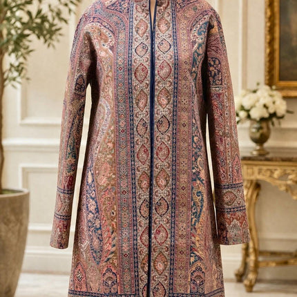 Kani Wool Jacket | Woven Kashmir Artwear, Navy Blue Statement Fashion Wear