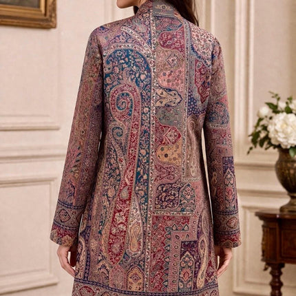 Kani Wool Jacket | Woven Kashmir Artwear, Navy Blue Statement Fashion Wear