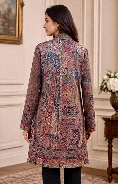 Kani Wool Jacket | Woven Kashmir Artwear, Navy Blue Statement Fashion Wear