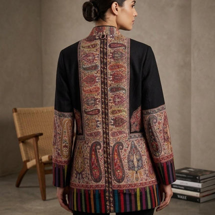 Kani Embroidered Wool Jacket | Antique Jamawar Artwear, Size 44