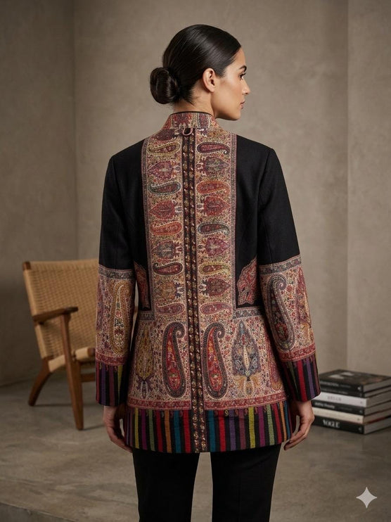 Kani Embroidered Wool Jacket | Antique Jamawar Artwear, Size 44