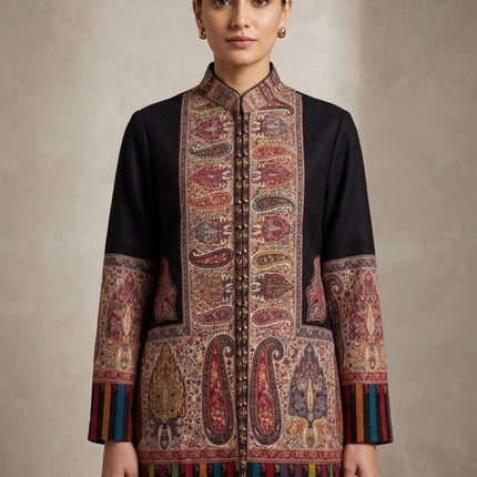 Kani Embroidered Wool Jacket | Antique Jamawar Artwear, Size 44