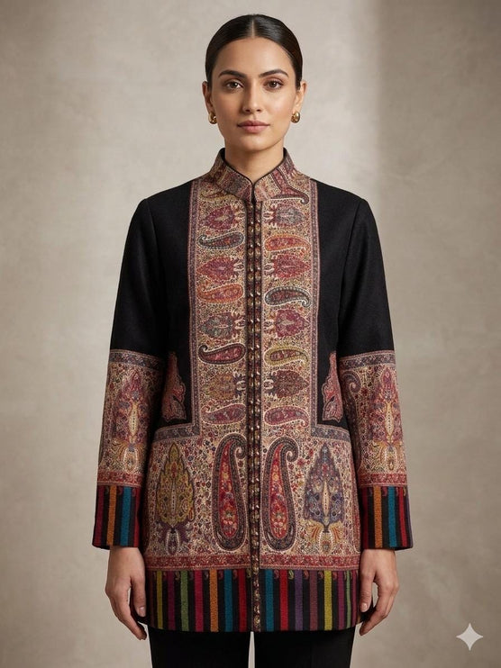 Kani Embroidered Wool Jacket | Antique Jamawar Artwear, Size 44