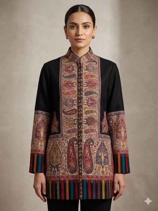 Kani Embroidered Wool Jacket | Antique Jamawar Artwear, Size 44