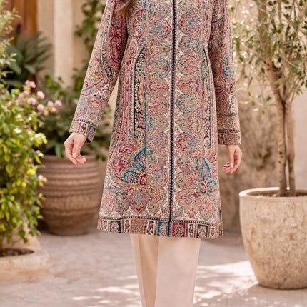 Kani Wool Jacket | Woven Kashmir Artwear, Black Multi, Knee Length